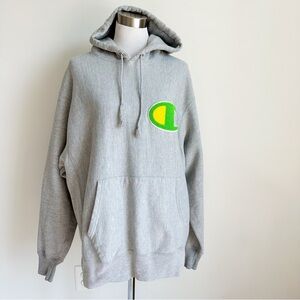 Champion Unisex Men’s Grey Pullover Hooded Sweatshirt Embroidered C Logo, XL